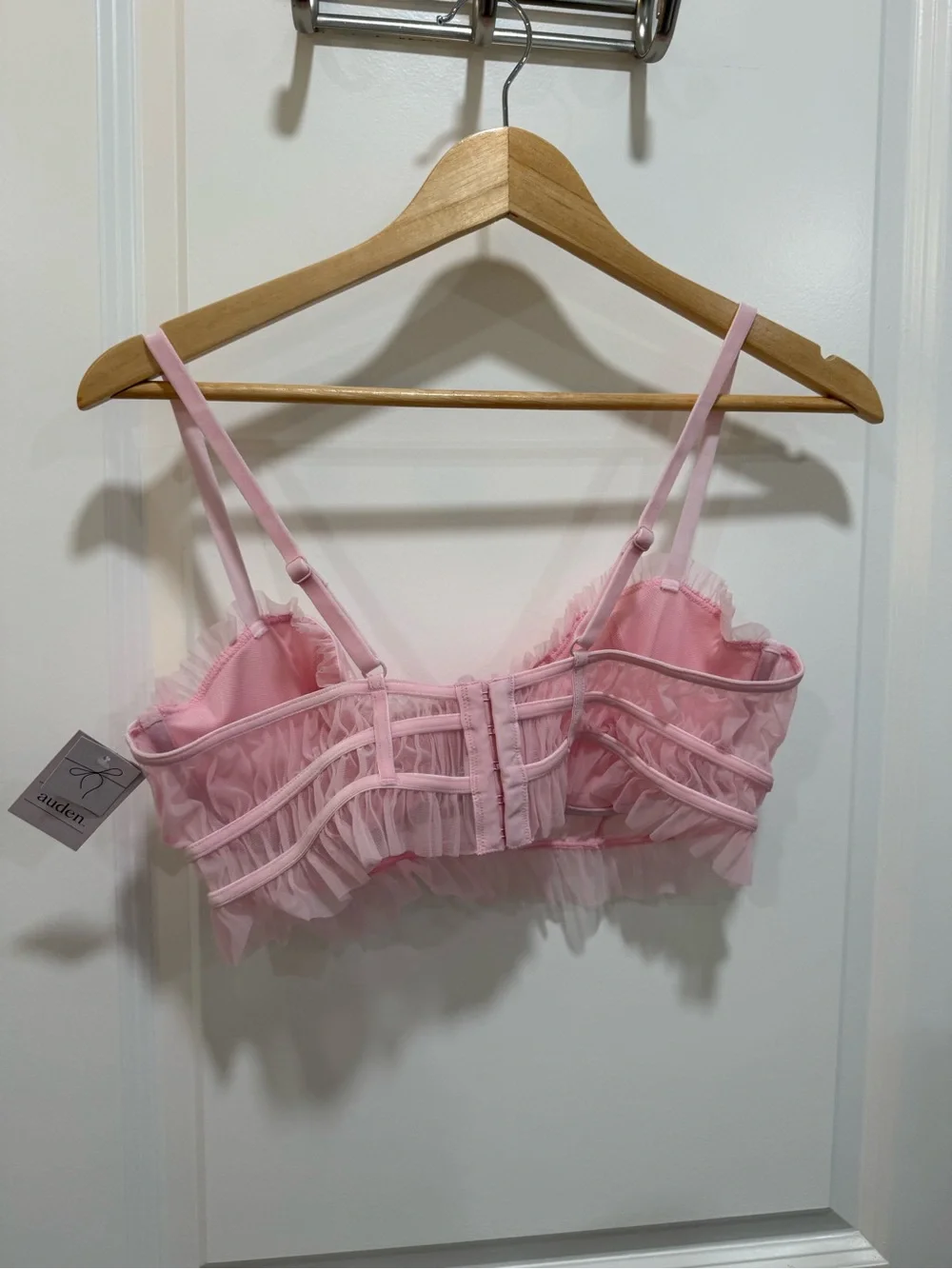 NWT Auden Pink Satin Mesh Ruffle Underwire Bralette Corset Top Size Large - Picture 7 of 8